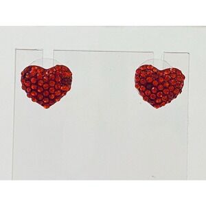 Red Crystal Hearts Stud Earrings